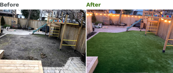 before after backyard artificial grass transformation